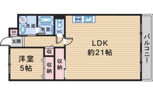 サンフラッツ南桜塚(1LDK/2階)の間取り写真