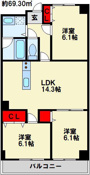 ロージュマン黄金町(3LDK/1階)の間取り写真