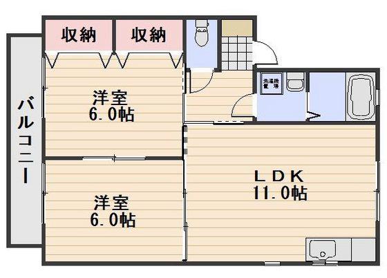 シャンポールながせE(2LDK/2階)の間取り写真