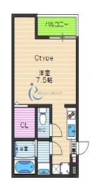 CASA南巽ウエスト(1K/1階)の間取り写真