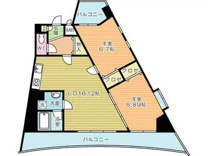 BRIS中井(2LDK/9階)の間取り写真