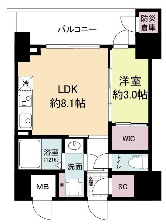 セレニテフラン難波(1LDK/3階)の間取り写真