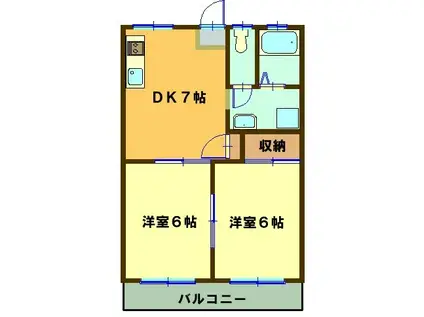 サンライフ西条(2DK/1階)の間取り写真