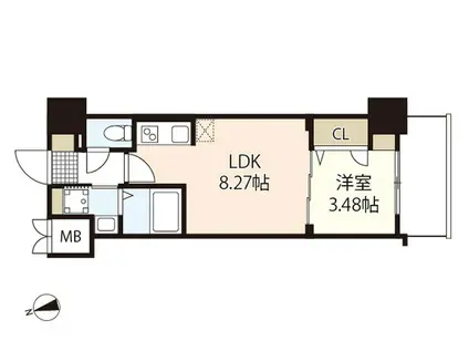S-RESIDENCE観音公園ALORIA(1LDK/2階)の間取り写真