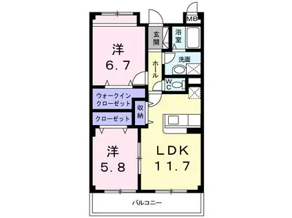 メイユール・A(2LDK/2階)の間取り写真