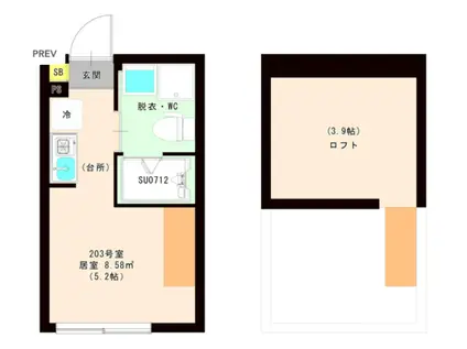 ハーモニーテラス 平井X(ワンルーム/2階)の間取り写真