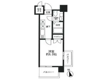 ドゥーエ川口(1K/9階)の間取り写真