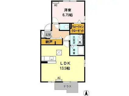 ブルームコートII(1LDK/1階)の間取り写真