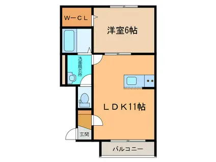 RUBY I(1LDK/2階)の間取り写真