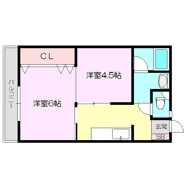 ハイツエルソール(1LDK/2階)の間取り写真