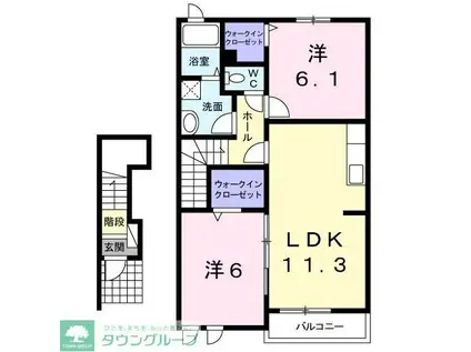 アンソレイユB棟(2LDK/2階)の間取り写真
