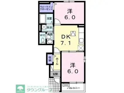 ベル・コリーヌII(2DK/1階)の間取り写真