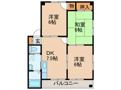 レジデンス門前(3DK/2階)の間取り写真