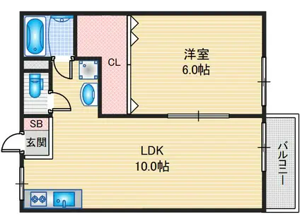 BRIGHTON24 MIDDLE(1LDK/2階)の間取り写真