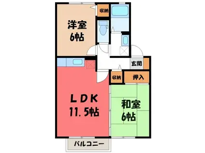 愛花夢 一号館(2LDK/2階)の間取り写真