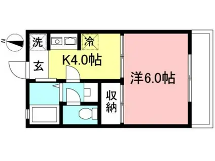 サンハイムB棟(1K/1階)の間取り写真