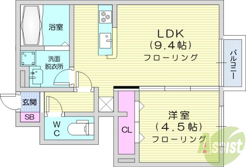 D-ROOM 太子堂(1LDK/1階)の間取り写真