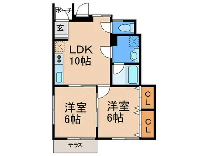ハイビスI(2LDK/1階)の間取り写真