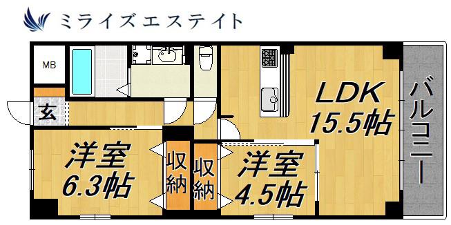 GRAN DUKE鶴舞公園(2LDK/8階)の間取り写真