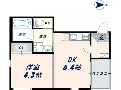 ハーモニーテラス小路東II(1DK/2階)の間取り写真