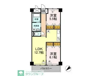 モニュメントスクウェア 弐番館(2LDK/1階)の間取り写真