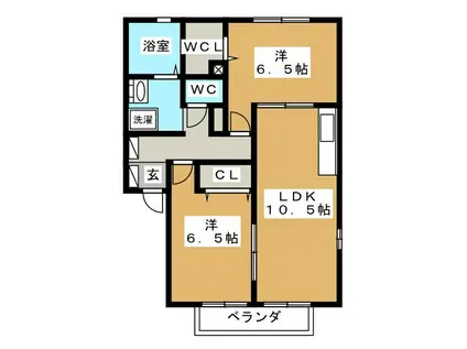 パークハイム興宮(2LDK/1階)の間取り写真