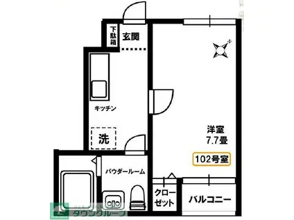 イーグル松が丘(1K/1階)の間取り写真