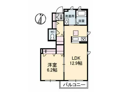 トルマリーナ B棟(1LDK/1階)の間取り写真