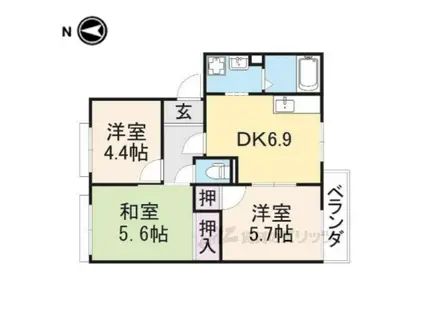 アルカディアA・B(3DK/2階)の間取り写真