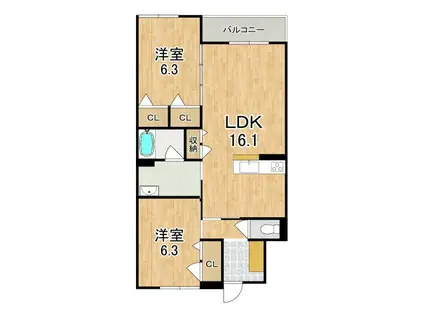 グランクォーレ(2LDK/3階)の間取り写真