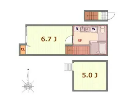 バーミープレイス南千束(1K/2階)の間取り写真