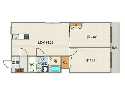 バッツエイト(2LDK/2階)の間取り写真