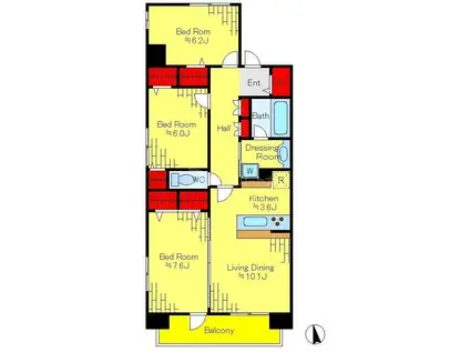 ロイヤルパークス西新井(3LDK/5階)の間取り写真