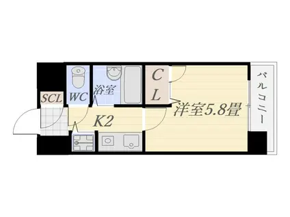 ライオンズステーションプラザ西鹿児島203号(1K/2階)の間取り写真