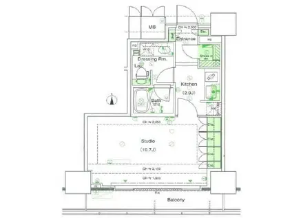 品川タワーフェイス(1K/9階)の間取り写真