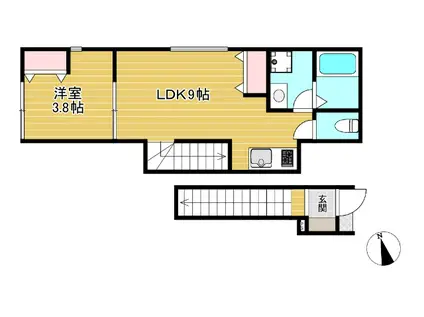 ブルーベリーの街のルレーヴ(1LDK/2階)の間取り写真