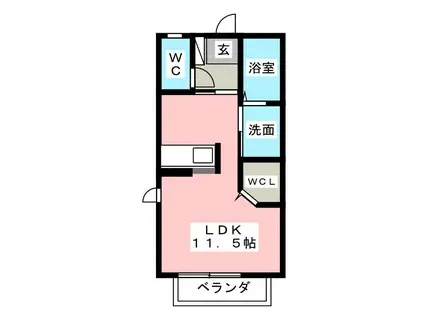 ドルチェ D棟(1K/2階)の間取り写真