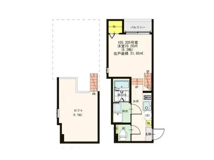 ハーモニーテラス麦野(1K/2階)の間取り写真