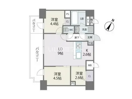 MODERN PALAZZO 天神南II(3LDK/10階)の間取り写真