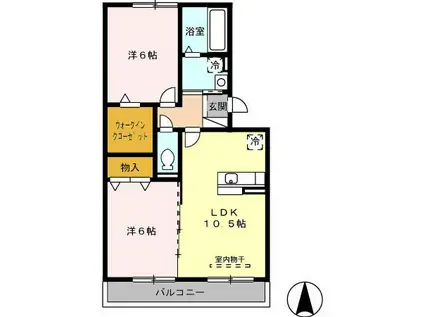 プライムガーデン A(2LDK/2階)の間取り写真