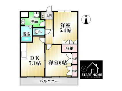 ヴューテラス藍住(2DK/2階)の間取り写真