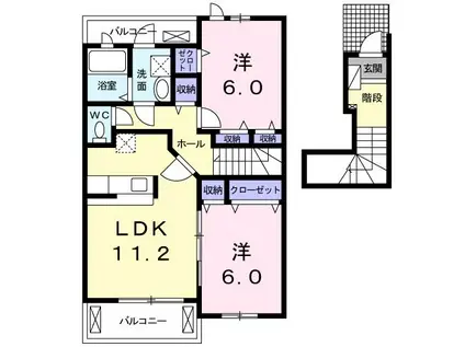 エスポワールI(2LDK/2階)の間取り写真