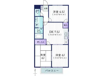 リベルワン(3DK/1階)の間取り写真