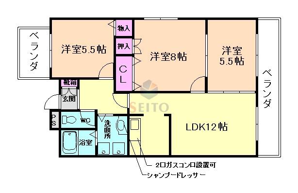 アビタシオンIII(3LDK/2階)の間取り写真