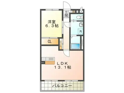 アルバクオーレ A棟(1LDK/1階)の間取り写真