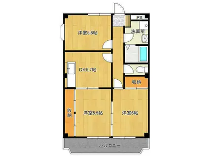 ロイヤル・ヤエ(3DK/3階)の間取り写真