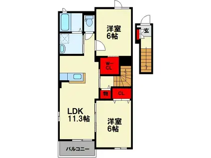 ハルシアン・パークB(2LDK/2階)の間取り写真