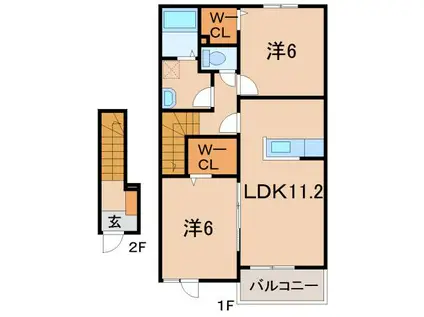 ラ・フォンテ II(2LDK/2階)の間取り写真