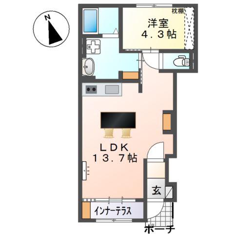 スイートモダン船越(1LDK/1階)の間取り写真