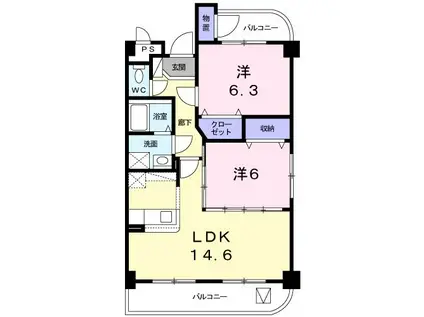ル・クレール(2LDK/2階)の間取り写真